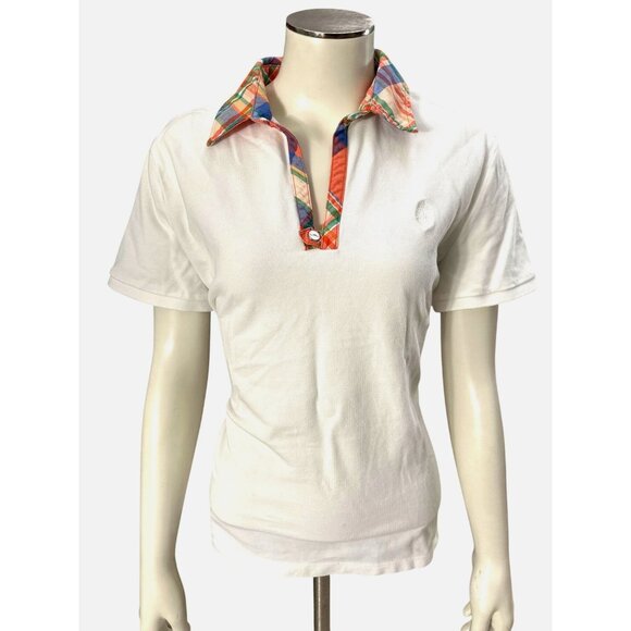 Lauren Ralph Lauren Size Medium White Polo Plaid Collar Preppy City Classic Styl - Picture 2 of 10